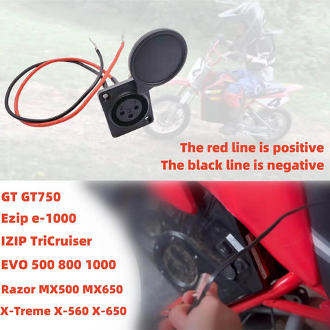 Three Pin XLR Charging Port Socket For Electric Dirt Bikes And Scooters Compatible With Razor MX500 MX650 Evo 500 800