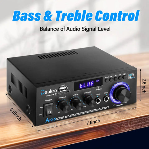 AK45 300W Dual Channel Bluetooth Stereo Power Amplifier For Home Theater And Karaoke with controls and display