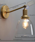 Industrial Vintage Slope Pole Wall Mount Sconce Light Fixture With Six Point Seven Inch Oval Clear Glass Shade In Antique Gold Finish