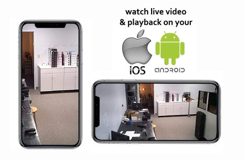 Keep Tabs On Your Space With This Snap 4K Wireless Smoke Detector Camera Hardwired To 120V AC For Ceiling Install showing live video on smartphones.