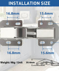 Soft Close Cabinet Hinges 90 Degree Concealed No Drilled Easy Install With Mounting Screws 4 Pack For Kitchen Cupboards No More Slams Soft Close Damping System For Silent Closing And Smooth Operation TamBee, showcasing hinge size and dimensions