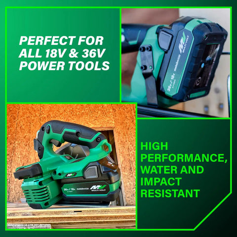 MultiVolt 18V And 36V Lithium Battery 5.0Ah And 2.5Ah water resistant impact resistant with 4-stage fuel gauge on toolbox