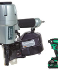 Two And A Half Inch Coil Siding Nailer Pro Bundle With Bonus 18V Triple Hammer Impact Driver Kit shown together