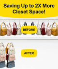 Before and after using Two Pack Purse Organizer Hanger For Closet Storage Durable Bag Organizer showing increased space.
