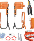 Tree Climbing Spikes Set With Adjustable Length Design Climbing Belt Nylon Rope And Pro Accessories For Climbing Fruit Picking Outdoor Sports And Forestry Work displayed with tools and straps included
