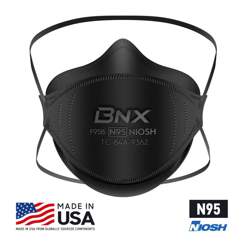 NIOSH Certified N95 Mask Particulate Respirator Face Mask Made in USA 20 Pack Tri Fold Cup Fish Style Black for Everyday Use with 95 Percent Filtration of Non Oil Based Particles 0.3 Micron Protection