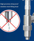 Pro Grade Pneumatic Liquid Filling Machine For Bottles, slick stainless steel filling head showcasing drip-proof design.