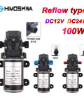 High Performance 12 Or 24 Volt 100 Watt Automatic Electric Diaphragm Water Pressure Pump showcasing different angles, sizes, and connection types.
