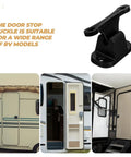 Sturdy Nylon RV Door Catch Set For Camper And Motorhome, T-Shaped Design Latch displayed on various RV models.