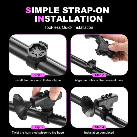 Installation steps for 120dB Waterproof Bike Horn With 300mAh Rechargeable Battery, Easy Install Handlebar Bell For Adults And Kids
