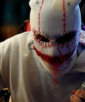 Distressed Halloween Balaclava Full Face Mask With Knit Beanie Hooded Style, Shiesty Look, Red Stitch Details, Microphone in Hand