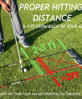 Golfer using All In One Golf Training Tool with 11 In 1 Alignment Sticks and Swing Plane System for proper hitting distance on grass