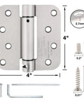 4 Inch Self Closing Door Hinges 3 Pack Matte Black Spring Loaded Hinge Kit For Residential Doors And Gates with measurements.