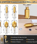 Set of 6 countersink drill bits from 26 Piece DIY Woodworking Tools Set with sizes and details shown, high-carbon steel material.