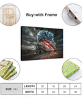 All American Vintage Train Canvas Print With American Flag Steam Locomotive, Framed Wall Art, 18x12 Inch, ready to hang.