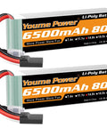 Two Pack 4S 6500mAh 80C LiPo Battery With Soft Case And TR Connector For 1/7 And 1/8 Scale RC Cars Trucks Truggy Buggy Aircraft Drones Boats Models XMaxx Compatible High Power Extension For Long Run Time