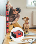 Man using Pro Grade Folding Level With 5 Sections, Multi Angle Magnetic Aluminum Ruler For Corners And Stairs, 28 Inch Extended.