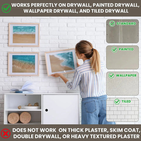 Top Shelf Magnetic Stud Finder Two Pack Detects Screws Nails And Metal Inside Drywall With Hella Deep Range Made Easy For Weekend Warriors Who Want Real Deal Results Without The Stress Any Saturday, woman hanging picture on drywall.