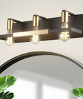 Rustic Dope Matte Black And Gold Three Light Vanity Light Over Mirror For Bathroom Or Powder Room, Vintage Industrial Wall Mounted Fixtures With E26 Ceramic Socket