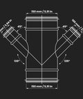 Diagram of Four Way Ducting Splitter W Shape 45 Degree Branches Heavy Duty Galvanized Steel Dust Collection Fitting Pro Grade