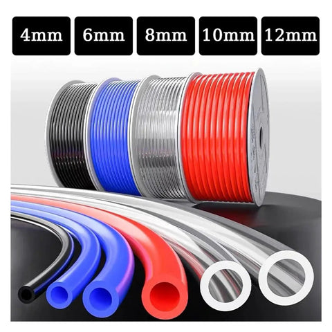 Industrial Grade Orange Polyurethane Air Hose 100 Meter Roll 12 By 8 Mm Crush Resistant Flexible Pneumatic Tubing For Air Compressors Tough As Nails Workhorse displayed with various tube sizes.