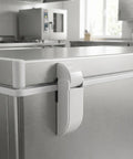 White Iron Self Closing Door Hinges With Spring Two Pack For Freezer Flip Lids And Cooler Doors in kitchen setup