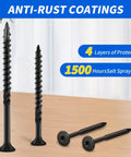 Deck Screws Set 8 By 2 Inch 100 Pack Black Epoxy Coated Carbon Steel Heavy Duty Rust Resistant With T25 Torx Bit stood upright and laid flat