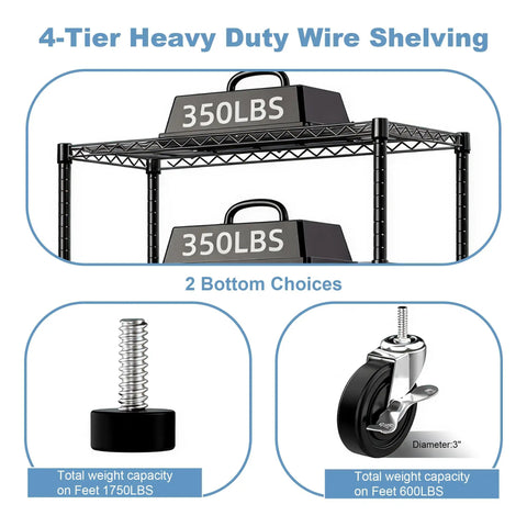 4 Tier Metal Shelving Unit for Garage Storage Ultra Heavy Duty Carbon Steel Rack With Adjustable Heights showing weight capacity