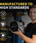 Solid Power Steering Pump Compatible With Toyota Camry And Solara 2002 To 2009 Models held by a smiling mechanic in workshop.