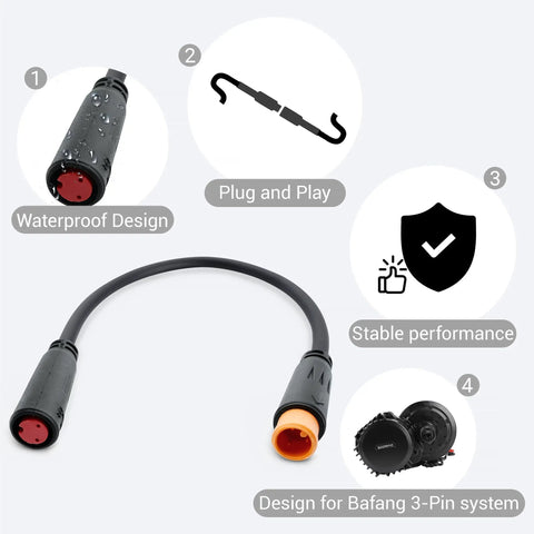 Electric Bike Brake Cutoff Adapter Cable 2 Pin Male To 3 Pin Female Designed For BAFANG Ebike Systems, waterproof design
