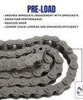 40 Roller Chain 10 Foot With One Connecting Link for Go Karts, Mini Bikes, Scooters, ATVs, Dirt Bikes and Industrial Machinery, 0.5 Inch Pitch, 4000 Lbs Tensile, 0.415 Lbs Per Foot, Precision Heat Treated pre-load roller chain