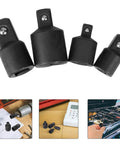 Top Tier Impact Socket Adapter Set 4 Pieces High Carbon Steel Heavy Duty Drive Reducers For 3/8 1/2 And Inch With Secure Snaps, four black adapters