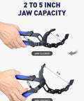 Adjustable Oil Filter Wrench With Self Adjusting Mechanism Durable Forged Steel Tool For 2 To 5 Inch Filters shown open and closed
