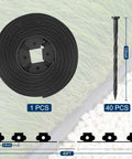 Black 40 Ft Landscape Edging Border Kit With 40 Spikes, 2 Inch High Lawn Edge, flexible recycled plastic on grass