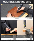 Badass 57 Piece Rotary Tool Accessory Kit Featuring Slick Grinding Polishing And Cutting Bits With Universal One Eighth Inch Collet For Precision Drilling Engraving And Smooth Workshop Detail Work in use for carving, engraving and drilling.