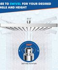 12 Inch High Pressure Square Rain Shower Head With Six Tenths Of An Inch Thick Metal Construction And Adjustable Brass Ball Joint In Chrome Finish Displayed With 360 Degree Swivel Feature