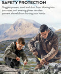 Man and child using Upgrade Geology Rock Hammer Kit Bundle With 33.8 Oz Pick and tools in outdoor rock hounding