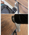 1 Inch Caulking Scraper For Oscillating Tools Serrated Stainless Steel Multi Tool Accessory in use on wooden surface