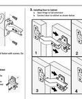 Diagram showing installation steps for 4 Pack Inset Frameless Soft Close Hinges With 3D Adjustable Clip On Concealed European Hinges.
