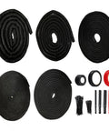 All In One Split Wire Loom Kit For Cable Management with loom tubing, silicone tape, ties, and heat shrink tubing displayed.