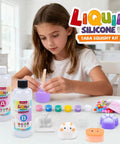 Girl crafting with Ultimate DIY Squishy Kit With 6 Molds And 18Oz Bubble Free Liquid Silicone Quick 2 To 3 Hour Cure