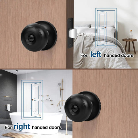 10 Pack Matte Black Privacy Door Knobs Heavy Duty Round Ball Interior Handles With Secure Turn Button Lock For left and right handed doors.