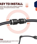 One Quarter Inch Push To Connect Pneumatic Fittings Kit 8 Pack shown connecting black air tubing, highlighting ease of installation.