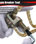 KAMIER chain breaker tool with gold drive chain, 140 links, close-up view