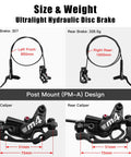 ZTZ 4-Piston hydraulic disc brake kit for MTB with 850mm left-front and 1600mm right-rear hoses; PM-A post-mount calipers.