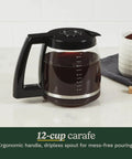 Brew Central 12-Cup Programmable Coffeemaker glass carafe with ergonomic handle and measurement markings