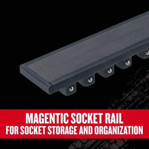 V-Series Deep SAE Socket Set One-Half Inch Drive, Thirteen-Piece with Magnetic Rail close-up