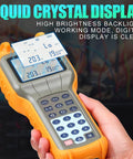 Beefy Coax Cable Tracer And CATV Tester For Signal Level And Continuity Handheld TV RF Meter with backlit display in hand.