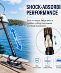 2 Pack Bungee Dock Lines For Shearwater 22 TE Boats attached to dock showcasing elastic shock absorption and stainless steel clip