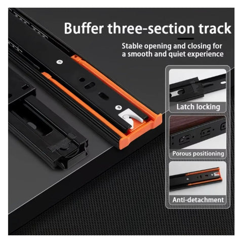 2 Pack Heavy Duty Metal Drawer Slides Bottom Mounted Concealed Cabinet Hardware Smooth As Butter Steel Rails For Furniture Rock Solid Build Zero Exposed Tracks with buffer three-section track shown.